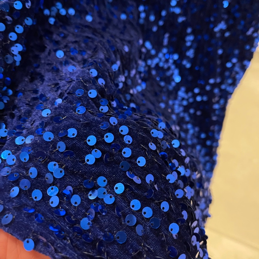 Lulus Seeing Sparkles Royal Blue Velvet Sequin Square Neck Mini Dress - Picture 6 of 15